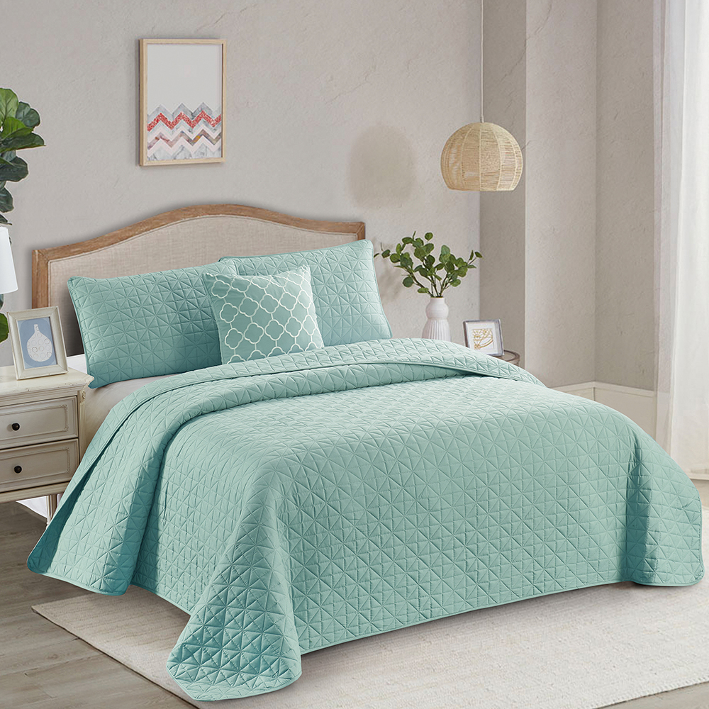 99,99% Polyester Solid Reversible Quilt Bed Cover 3-Pieces Set